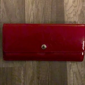Red Patent leather slim coach wallet